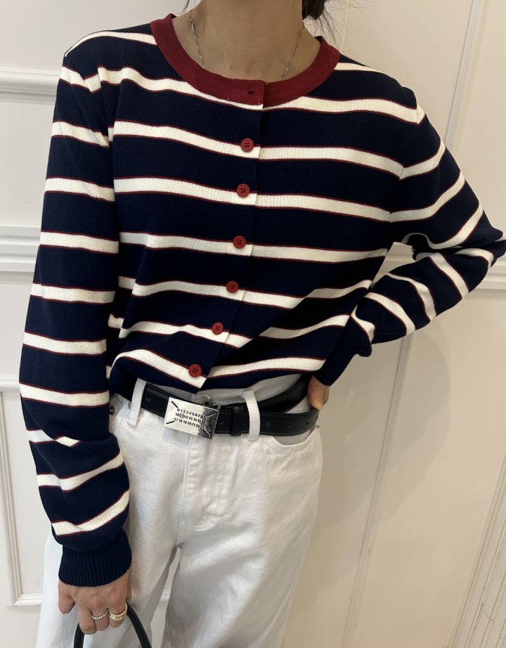 Pearls room - Korean Women Fashion - #womensfashion - Two-Tone Stripe Cardigan - 2