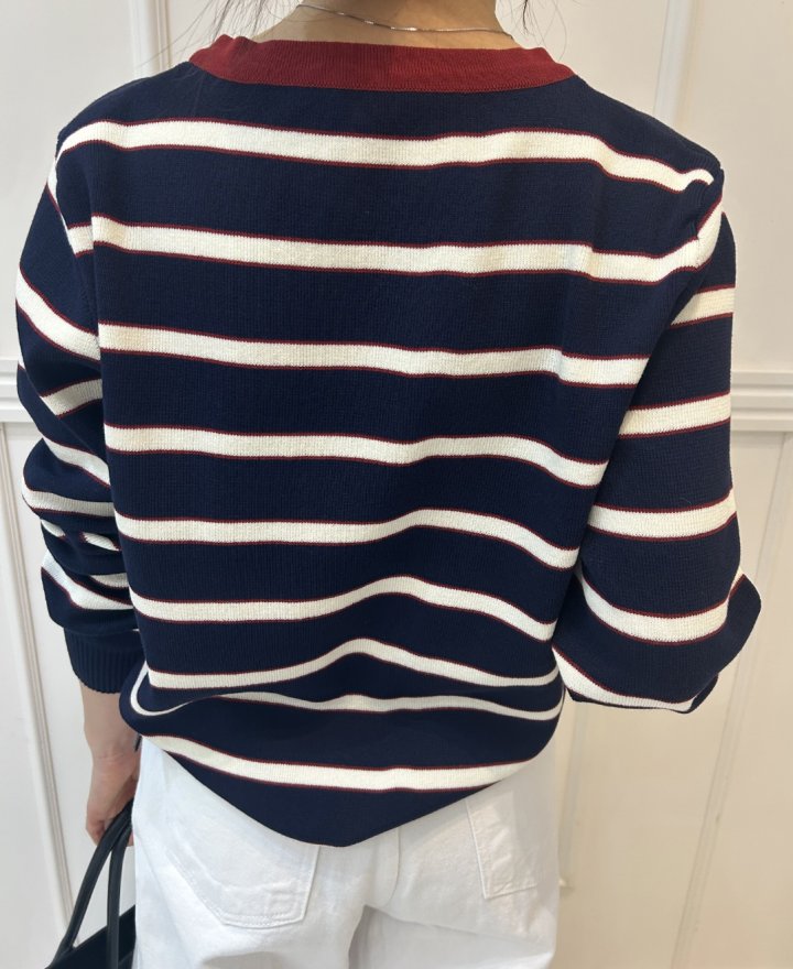 Pearls room - Korean Women Fashion - #womensfashion - Two-Tone Stripe Cardigan - 6