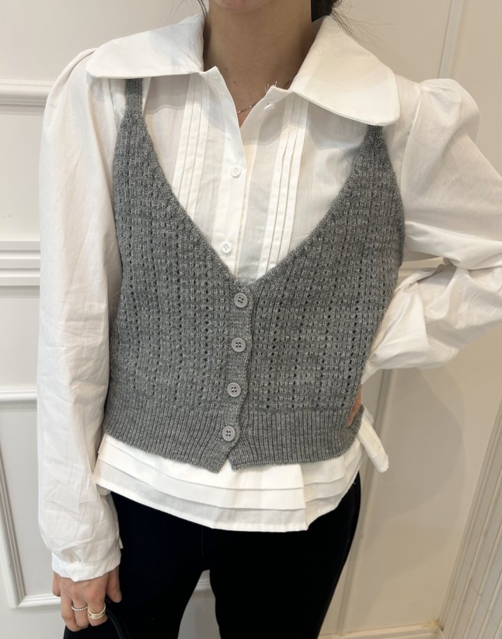 Pearls room - Korean Women Fashion - #womensfashion - Bustier Blouse Set - 3