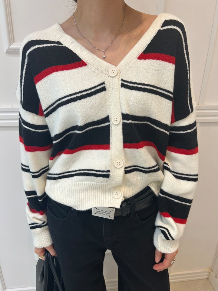Pearls room - Korean Women Fashion - #womensfashion - Irregular Stripe Cardigan