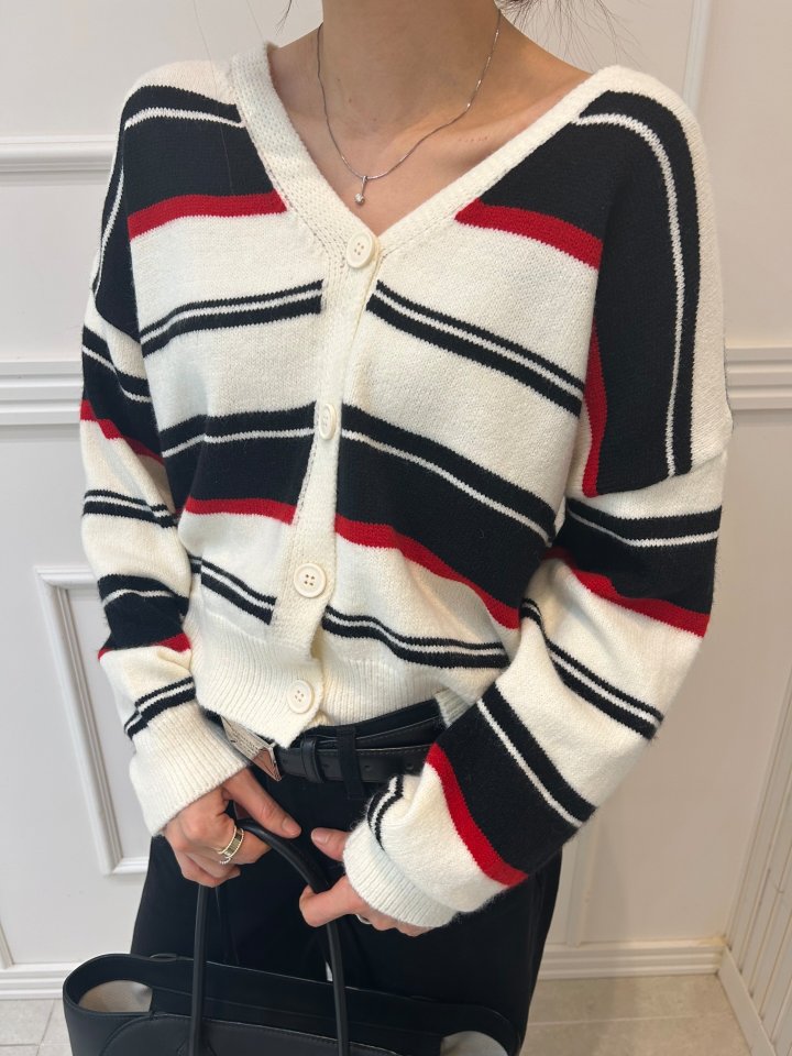 Pearls room - Korean Women Fashion - #womensfashion - Irregular Stripe Cardigan - 5