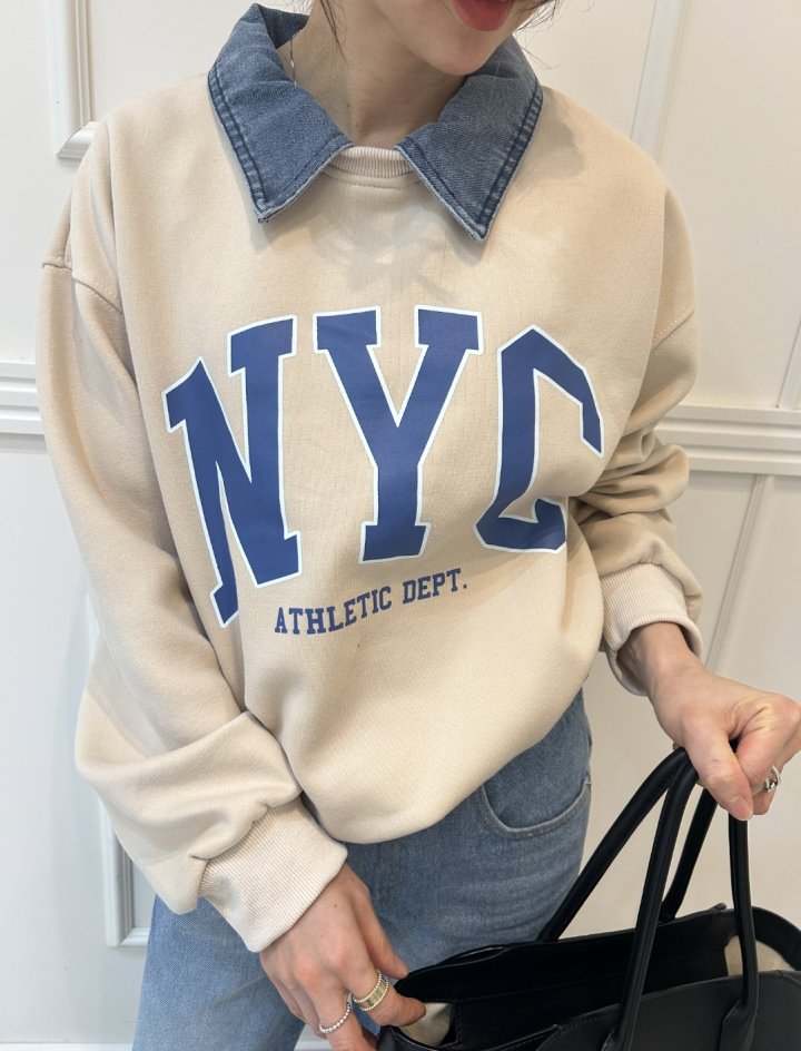 Pearls room - Korean Women Fashion - #womensfashion - NYC Denim Sweatshirt - 10