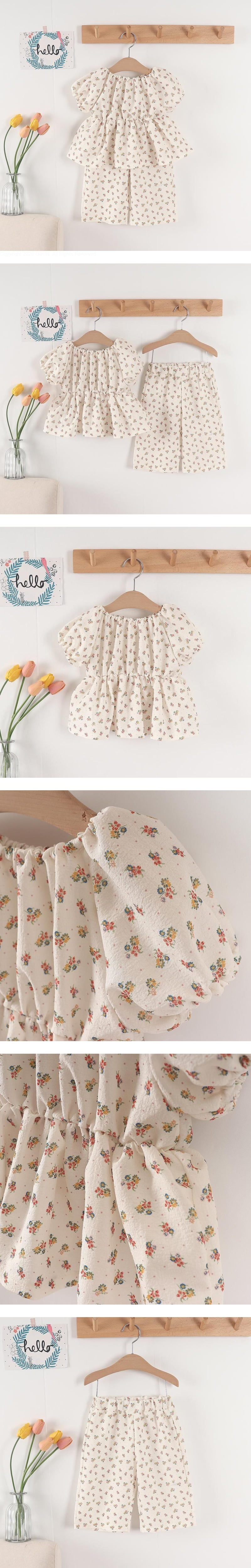 Pepper Mint - Korean Children Fashion - #kidsshorts - Flower Wide Pants Set