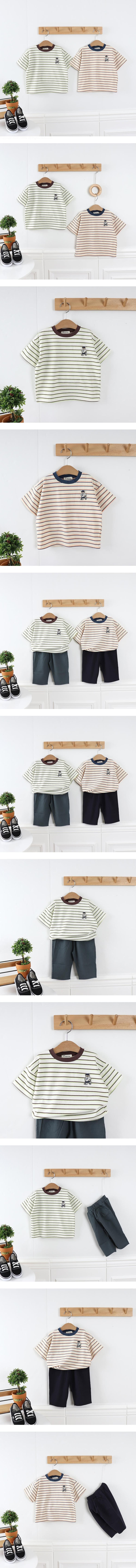 Pepper Mint - Korean Children Fashion - #todddlerfashion - Stripe Bear Patch Tee