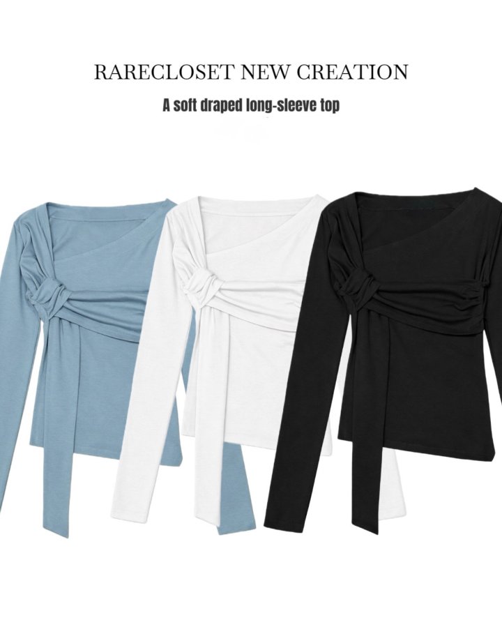 Rare Closet - Korean Women Fashion - #momslook - Shirring Asymmetrical Twist Tee - 6