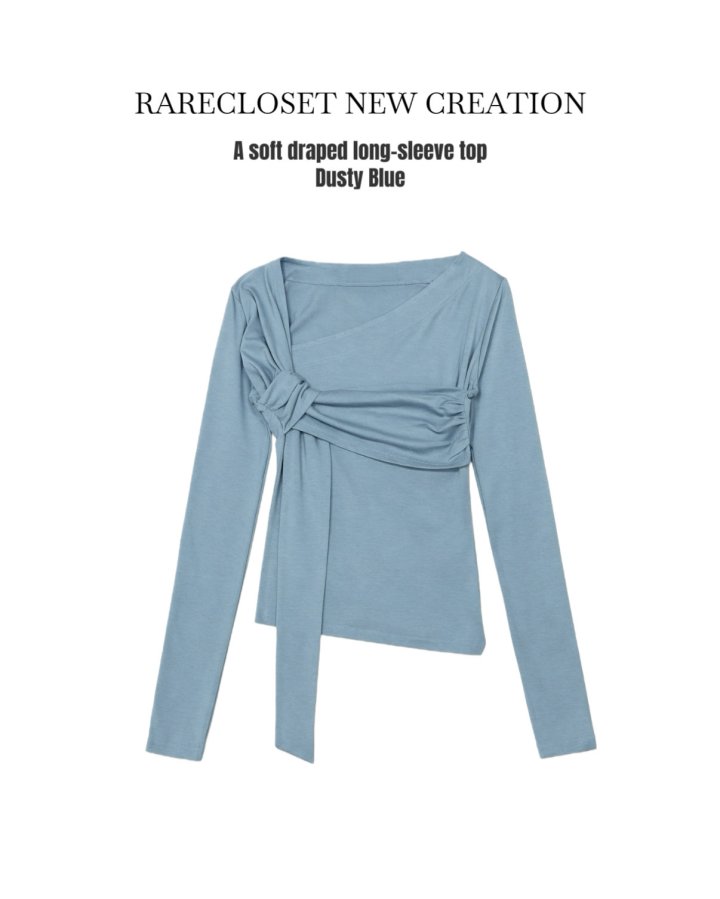 Rare Closet - Korean Women Fashion - #momslook - Shirring Asymmetrical Twist Tee - 8