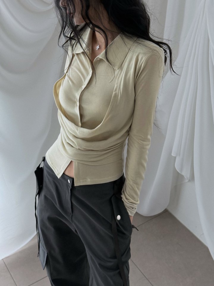 Rare Closet - Korean Women Fashion - #momslook - Double Collar Flare Tee