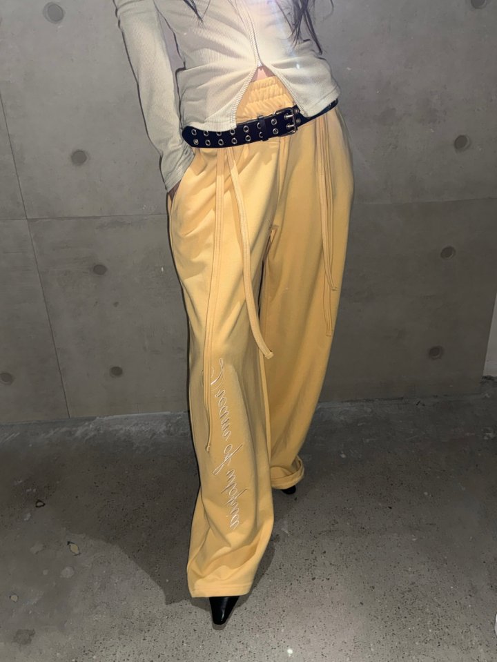 Rare Closet - Korean Women Fashion - #momslook - Lettering Embroidery Wide Pants - 10
