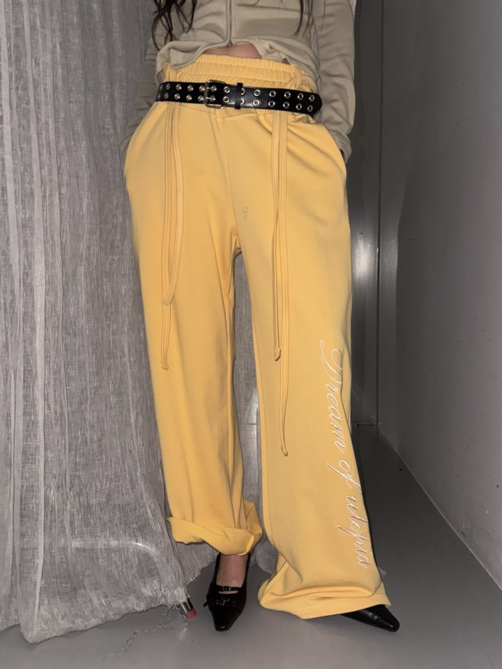 Rare Closet - Korean Women Fashion - #momslook - Lettering Embroidery Wide Pants - 12