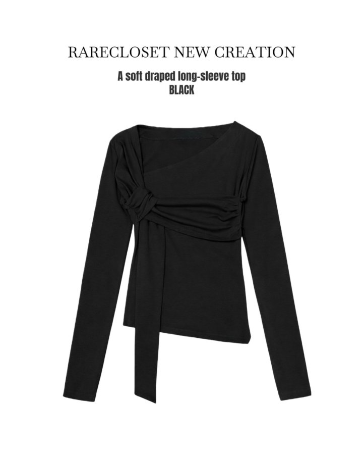 Rare Closet - Korean Women Fashion - #womensfashion - Shirring Asymmetrical Twist Tee - 7
