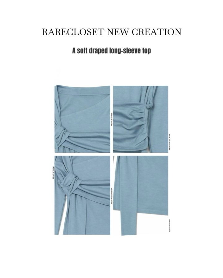 Rare Closet - Korean Women Fashion - #womensfashion - Shirring Asymmetrical Twist Tee - 9