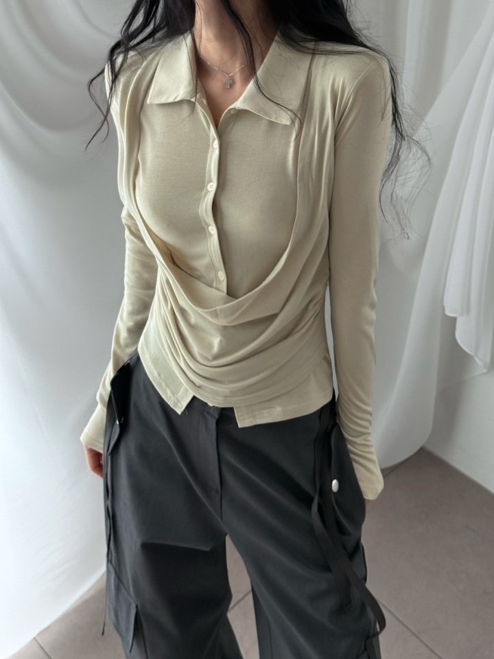 Rare Closet - Korean Women Fashion - #womensfashion - Double Collar Flare Tee - 2