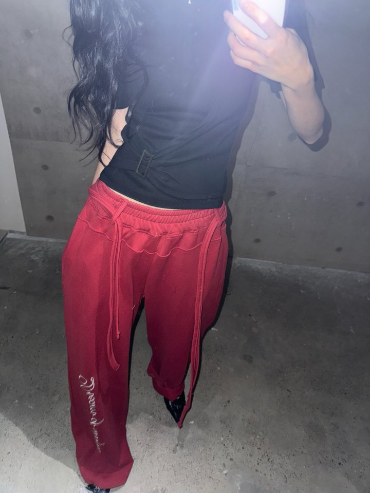 Rare Closet - Korean Women Fashion - #womensfashion - Lettering Embroidery Wide Pants - 5