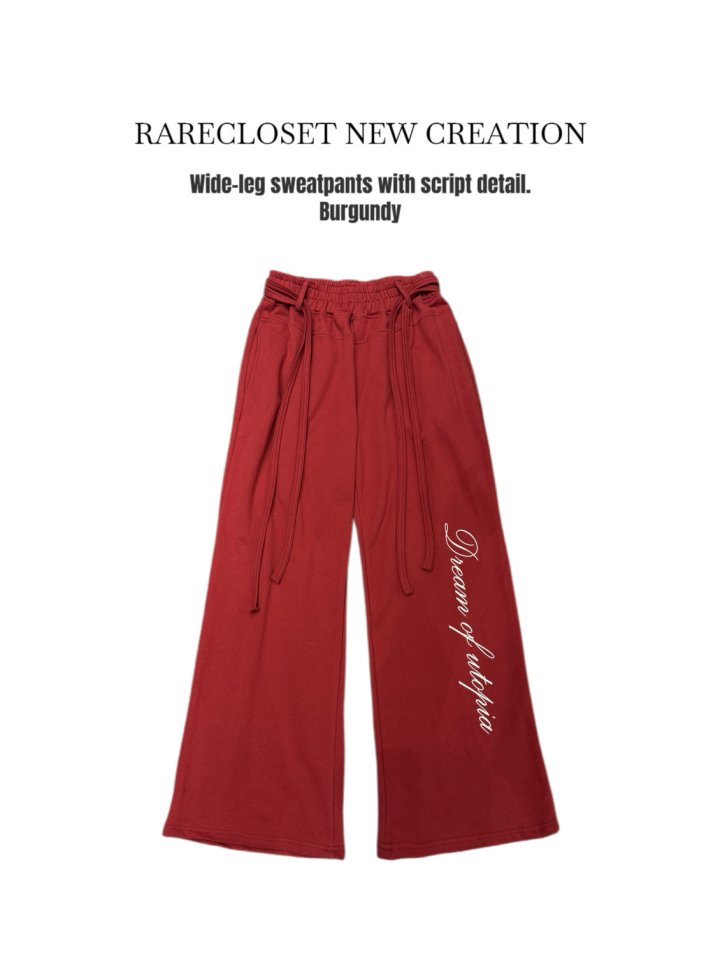 Rare Closet - Korean Women Fashion - #womensfashion - Lettering Embroidery Wide Pants - 9