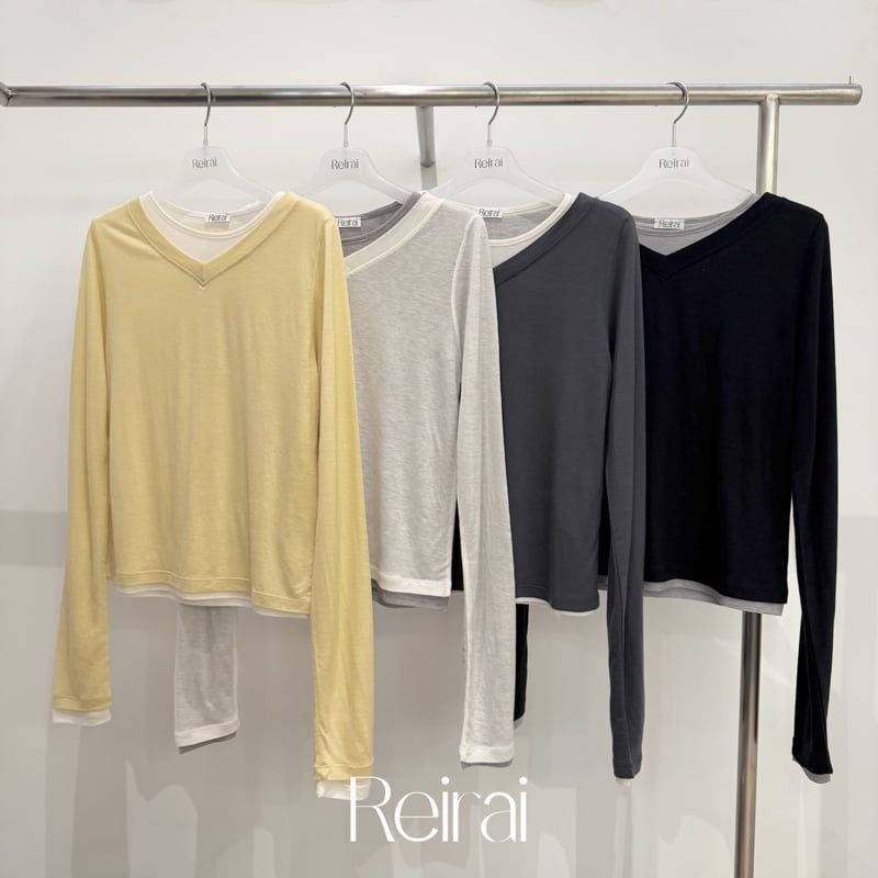 Reirai - Korean Women Fashion - #momslook - Layered V-Neck Tee - 12