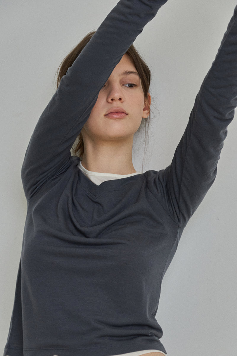 Reirai - Korean Women Fashion - #momslook - Layered V-Neck Tee - 8