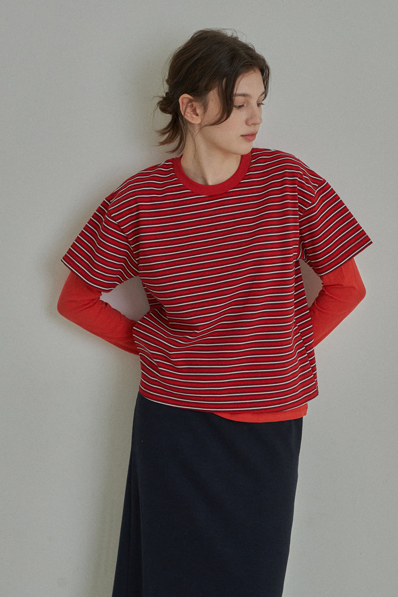 Reirai - Korean Women Fashion - #momslook - Coal Stripe Layered Tee - 6