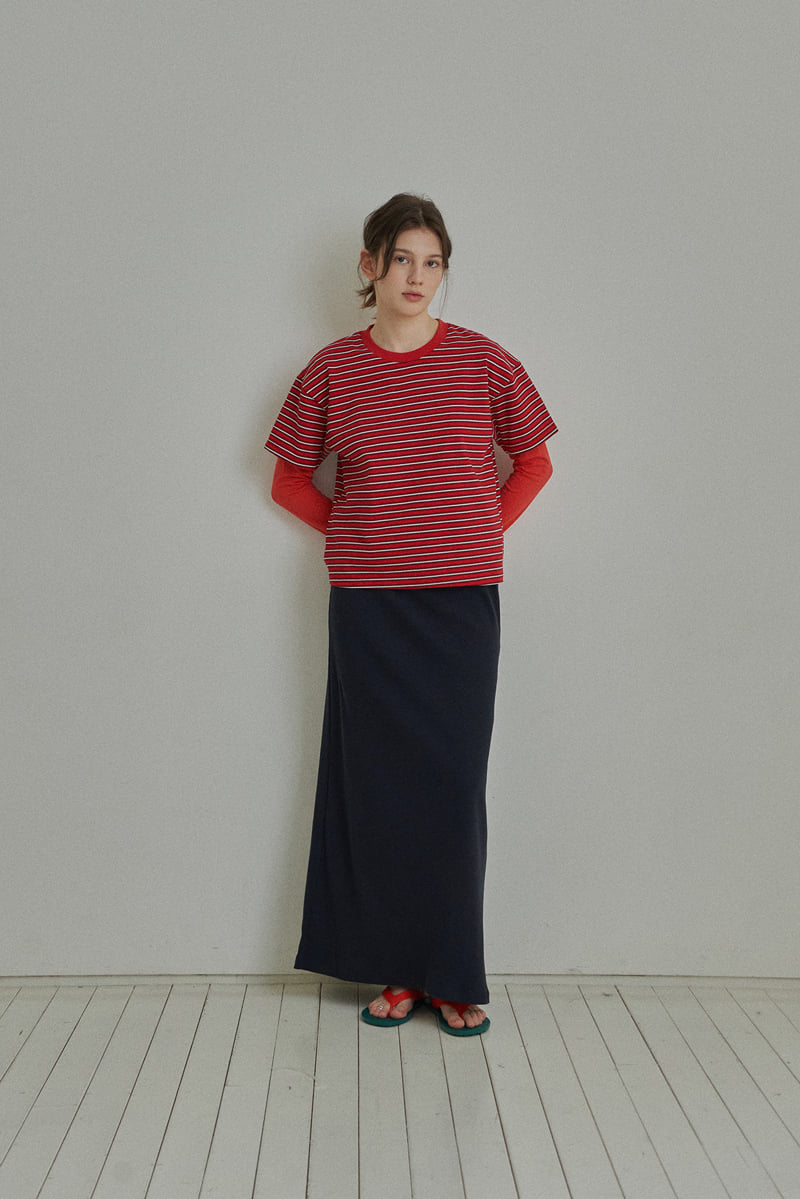 Reirai - Korean Women Fashion - #momslook - Coal Stripe Layered Tee - 8