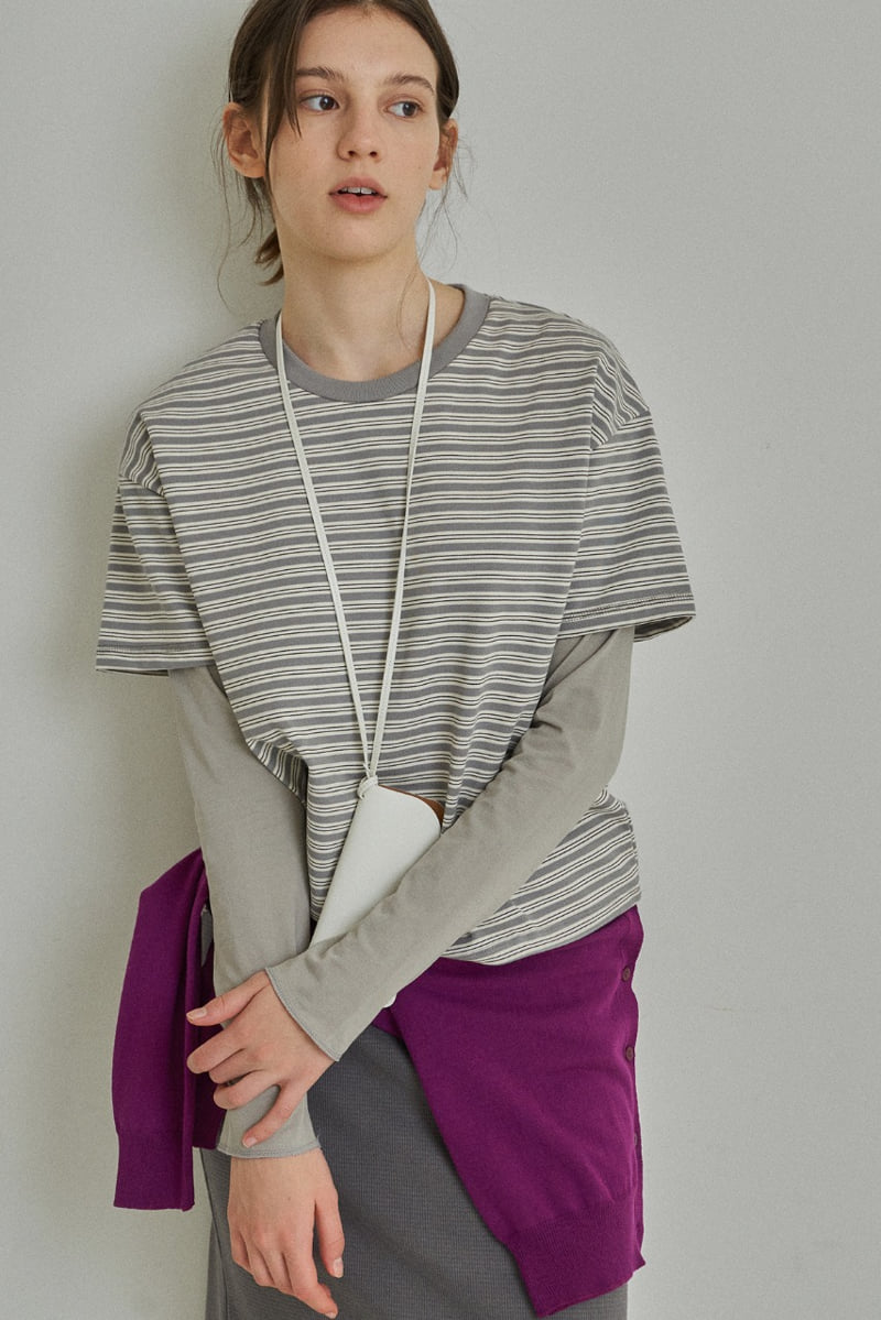 Reirai - Korean Women Fashion - #womensfashion - Coal Stripe Layered Tee