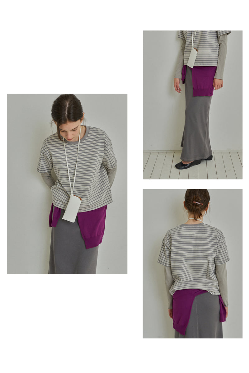 Reirai - Korean Women Fashion - #womensfashion - Coal Stripe Layered Tee - 5