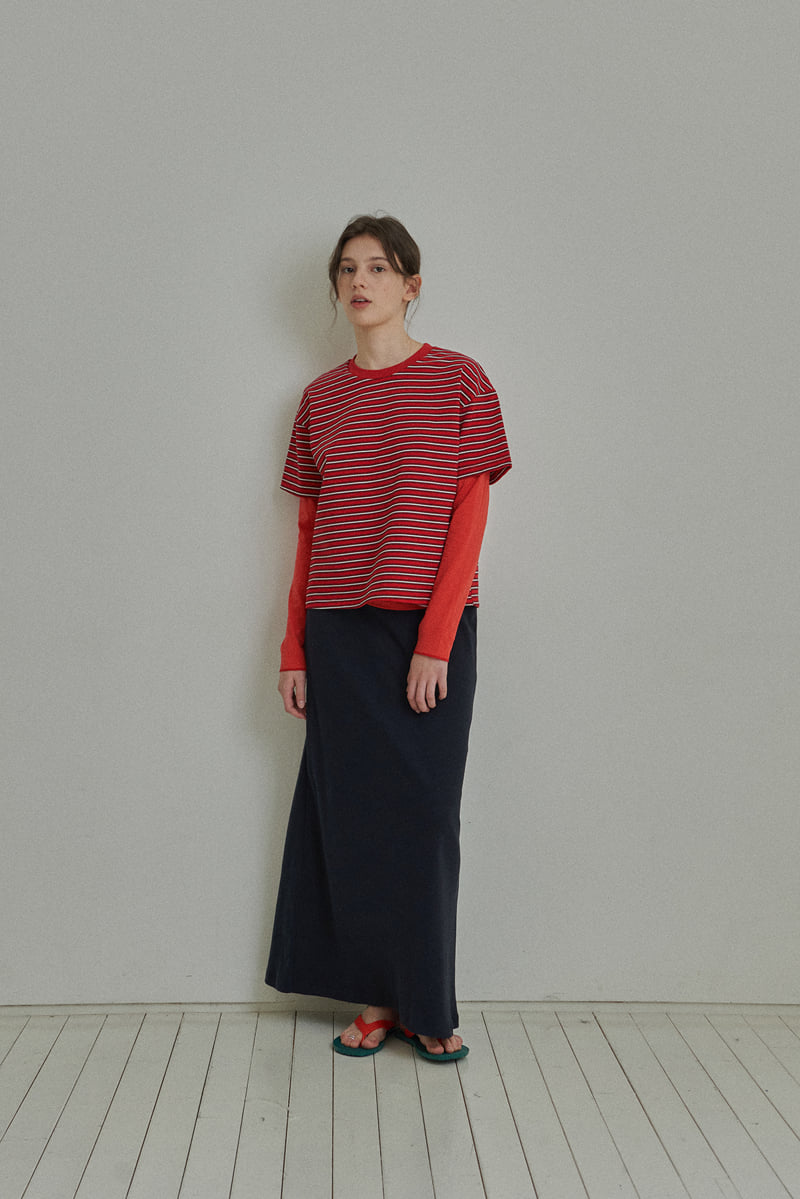 Reirai - Korean Women Fashion - #womensfashion - Coal Stripe Layered Tee - 9