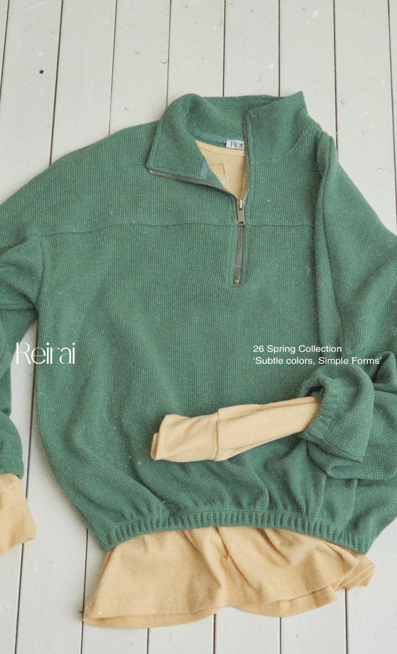 Reirai - Korean Women Fashion - #womensfashion - Waffle Collar Half Zip-Up