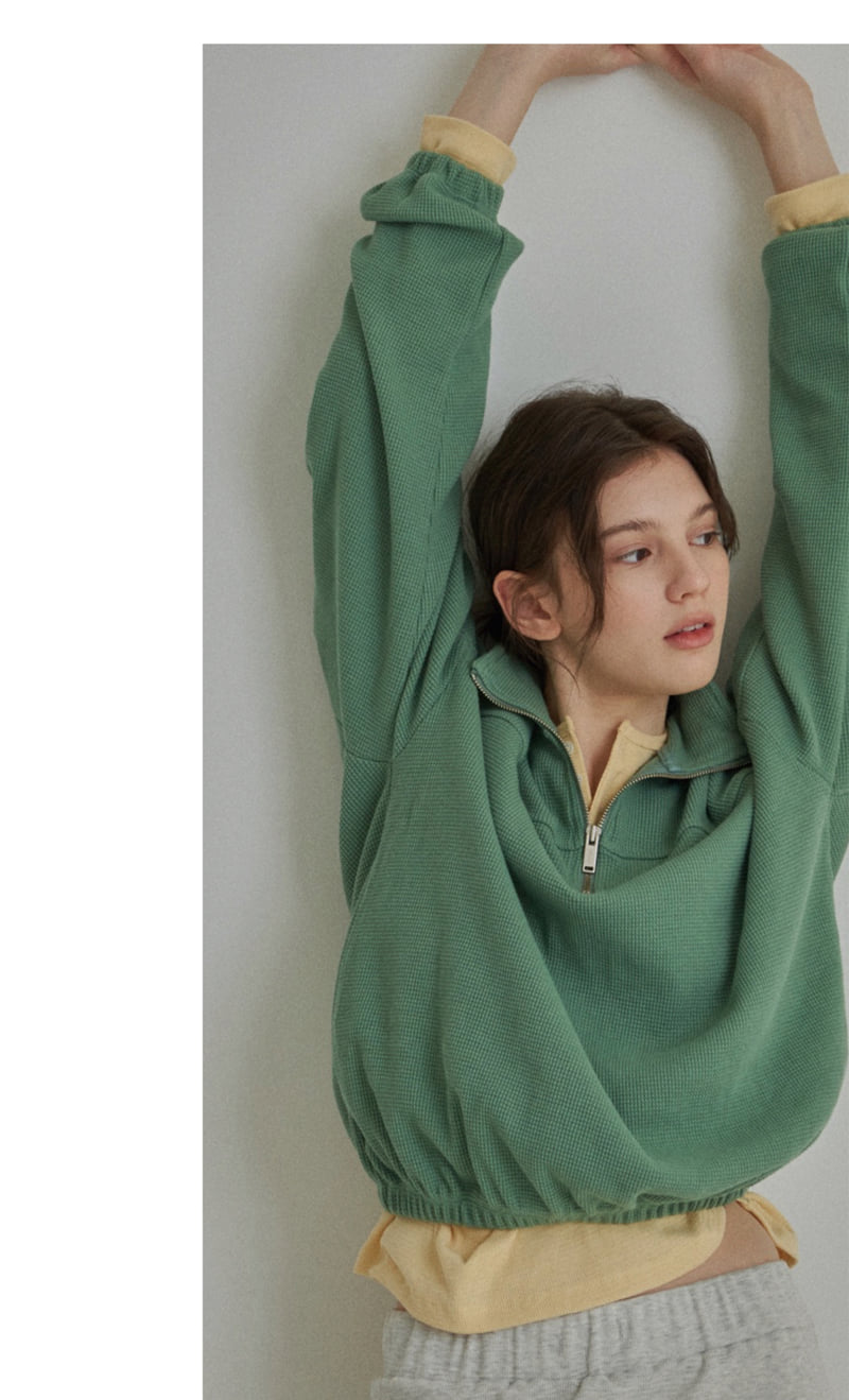 Reirai - Korean Women Fashion - #womensfashion - Waffle Collar Half Zip-Up - 3