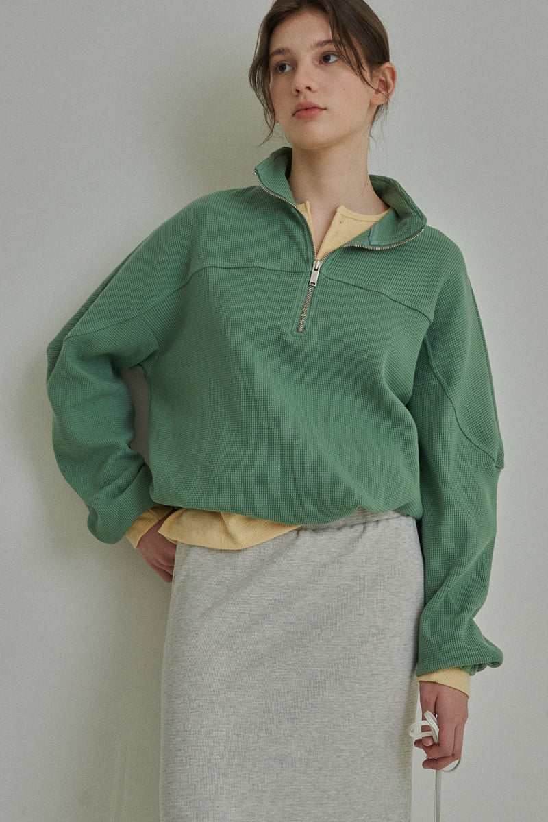 Reirai - Korean Women Fashion - #womensfashion - Waffle Collar Half Zip-Up - 7