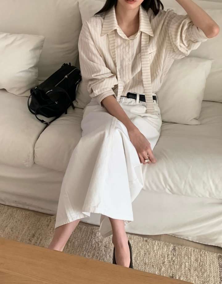 Something Else - Korean Women Fashion - #momslook - Ale Tie Stripe Shirt - 10