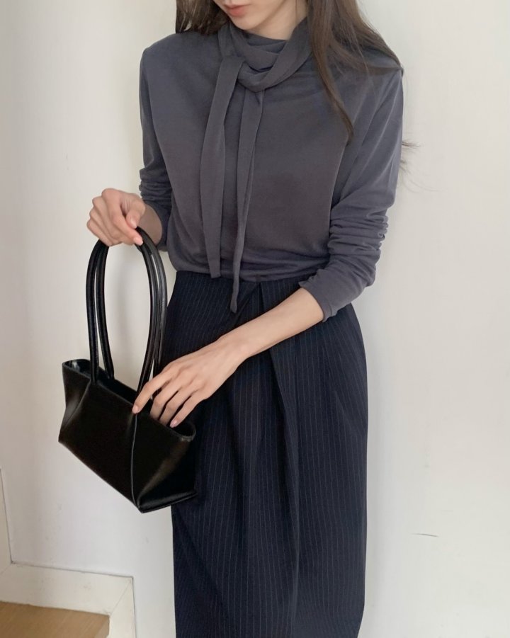 Something Else - Korean Women Fashion - #momslook - Meringue Scarf Shirring Tee