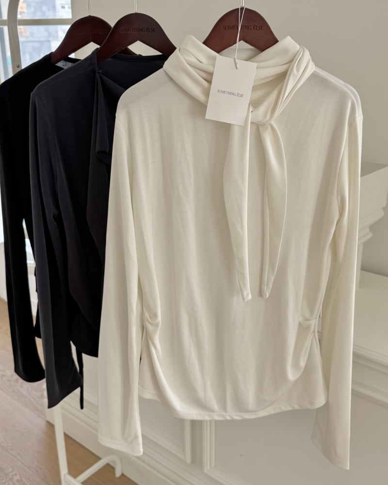 Something Else - Korean Women Fashion - #momslook - Meringue Scarf Shirring Tee - 11