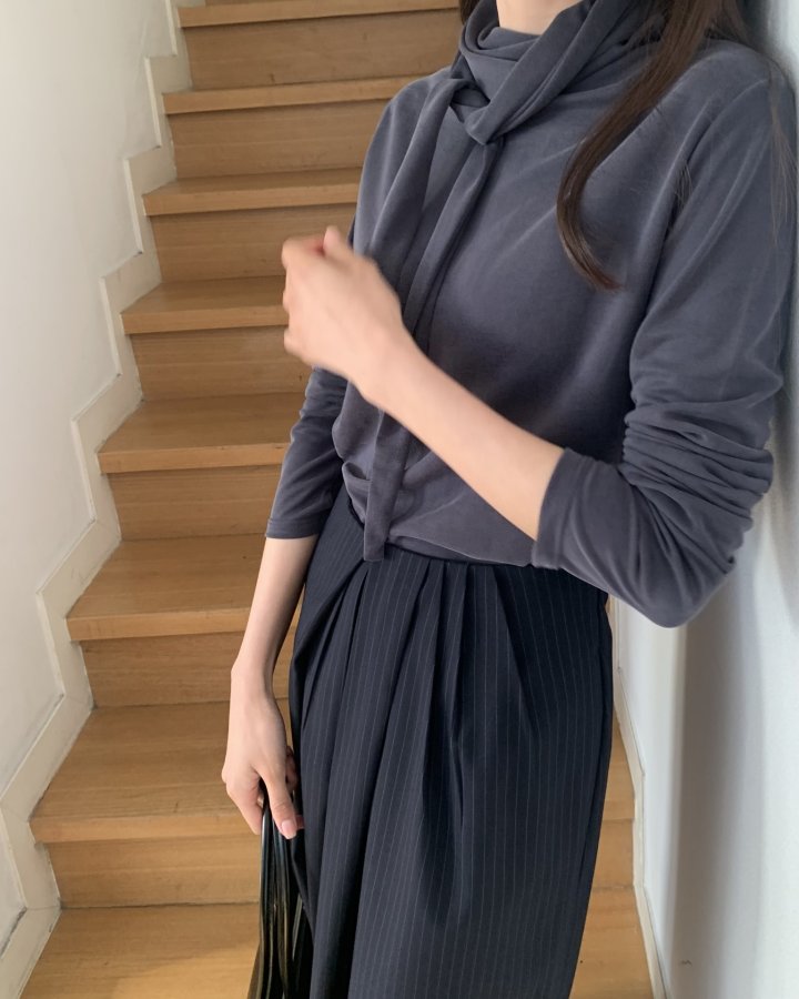 Something Else - Korean Women Fashion - #momslook - Meringue Scarf Shirring Tee - 3