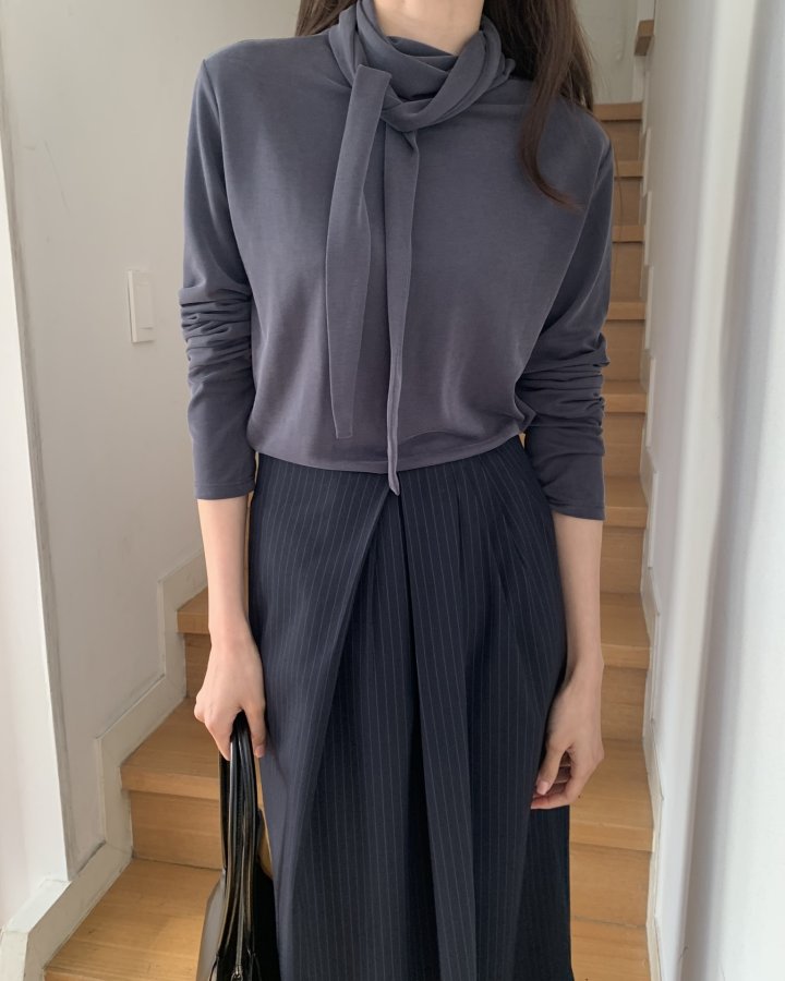 Something Else - Korean Women Fashion - #momslook - Meringue Scarf Shirring Tee - 5