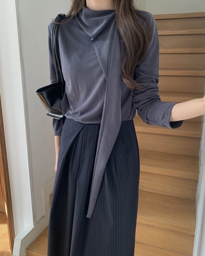 Something Else - Korean Women Fashion - #momslook - Meringue Scarf Shirring Tee - 9