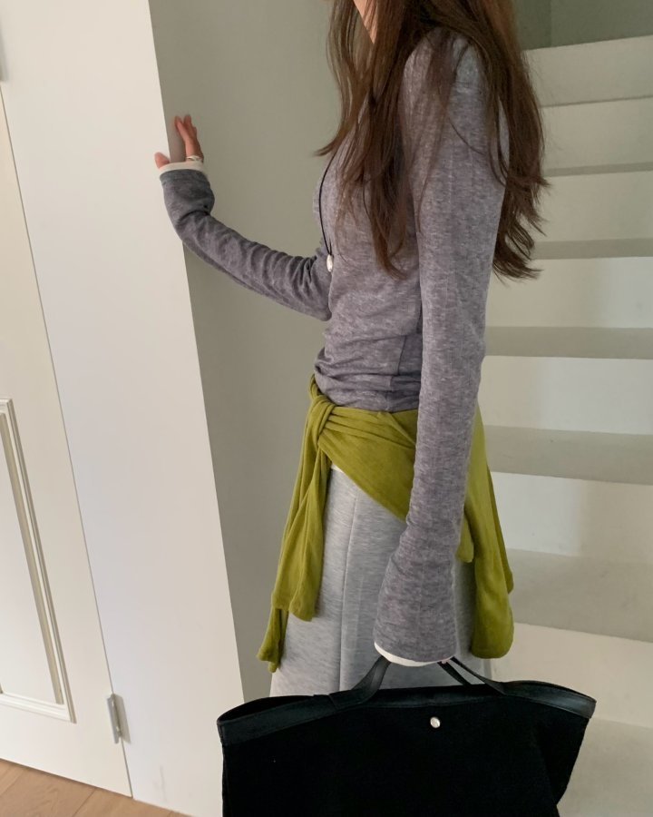 Something Else - Korean Women Fashion - #momslook - Tove Sheer Ribbed Tee