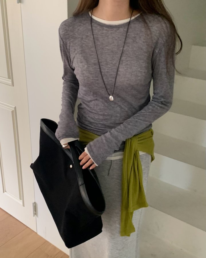 Something Else - Korean Women Fashion - #momslook - Tove Sheer Ribbed Tee - 3