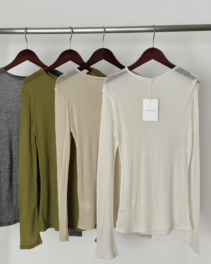 Something Else - Korean Women Fashion - #momslook - Tove Sheer Ribbed Tee - 7
