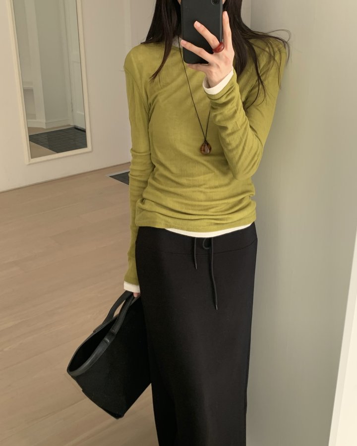 Something Else - Korean Women Fashion - #momslook - Tove Sheer Ribbed Tee - 9