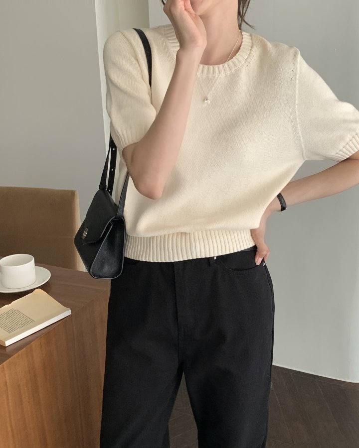 Something Else - Korean Women Fashion - #momslook - Eddie Cotton Short Sleeve Knit - 11