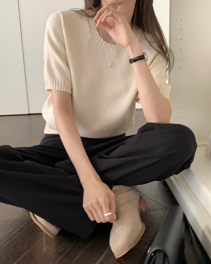 Something Else - Korean Women Fashion - #momslook - Eddie Cotton Short Sleeve Knit - 12