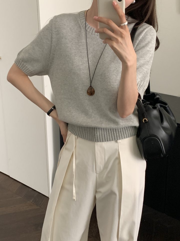 Something Else - Korean Women Fashion - #momslook - Eddie Cotton Short Sleeve Knit - 3