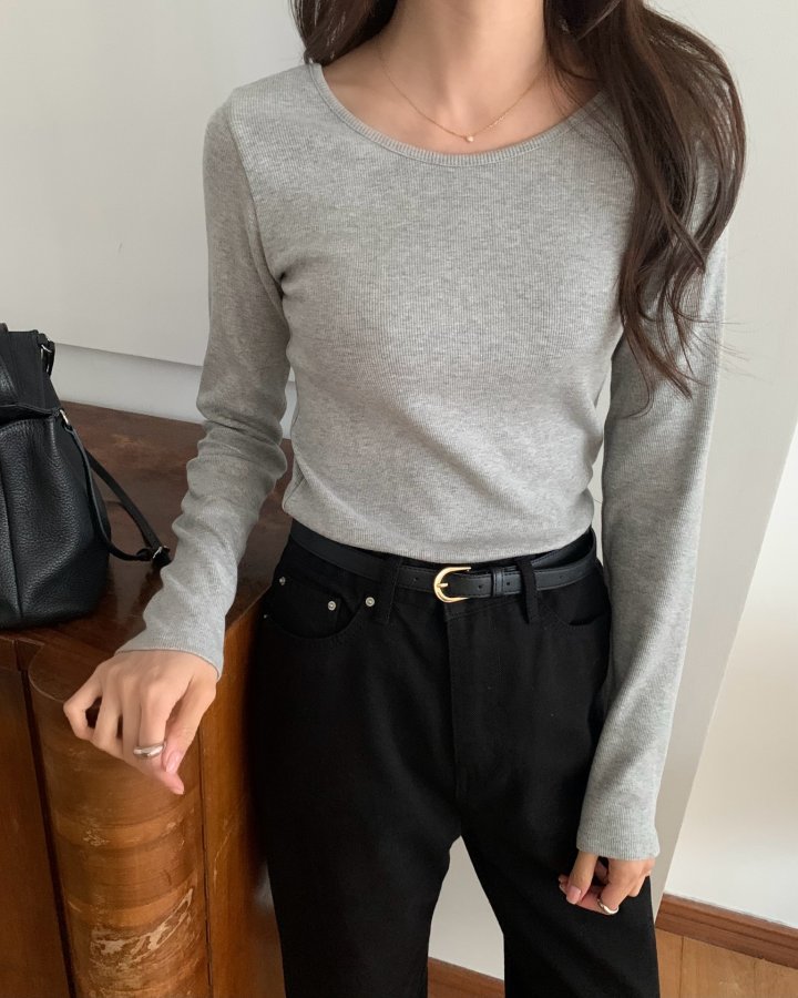 Something Else - Korean Women Fashion - #momslook - Salt Ribbed U-Neck Tee - 2