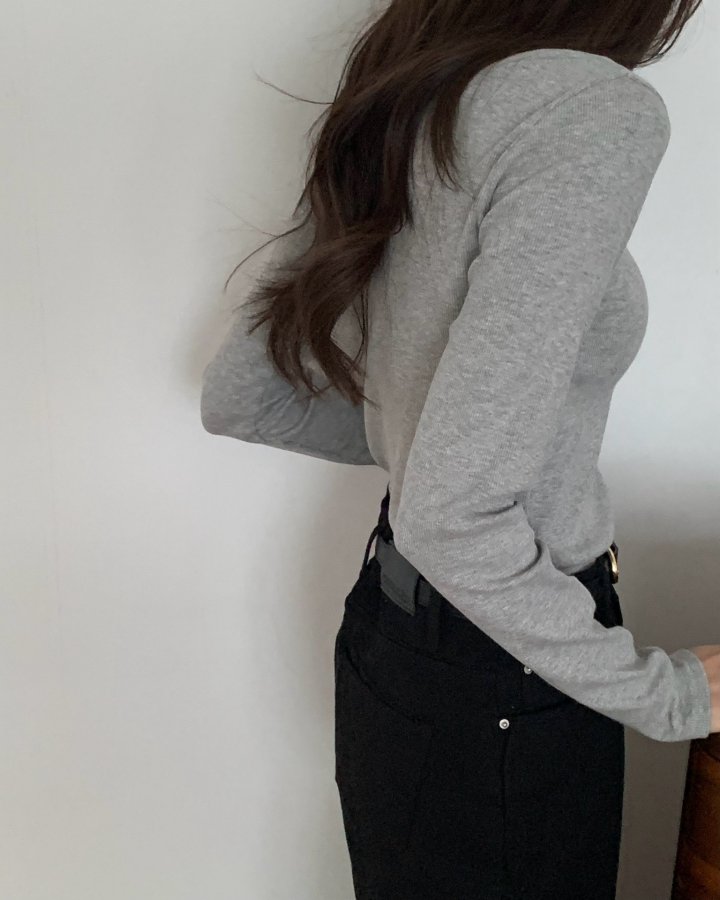 Something Else - Korean Women Fashion - #womensfashion - Salt Ribbed U-Neck Tee - 4