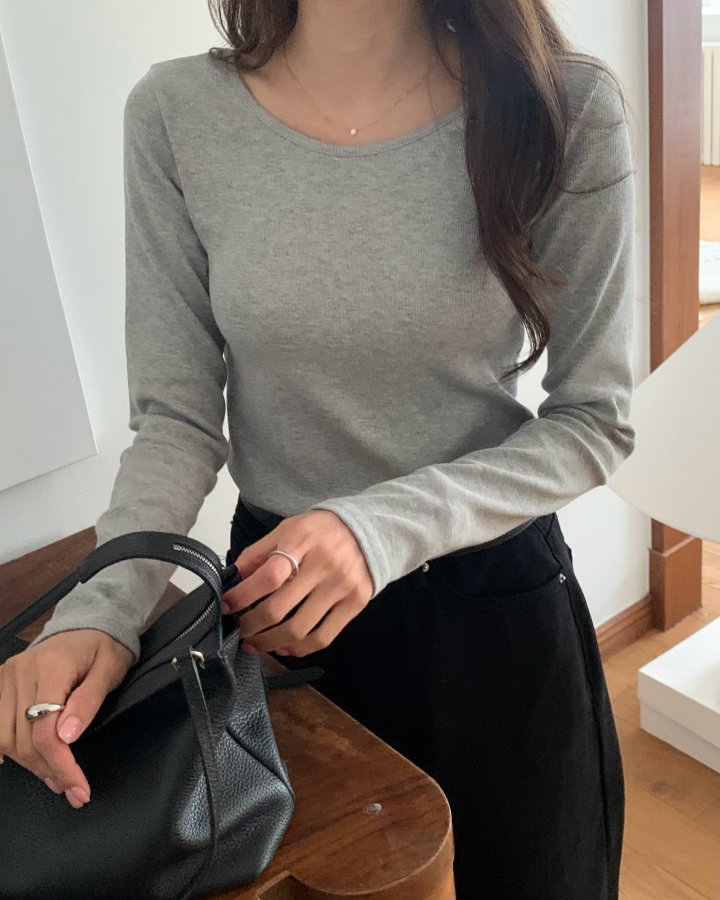 Something Else - Korean Women Fashion - #momslook - Salt Ribbed U-Neck Tee - 6