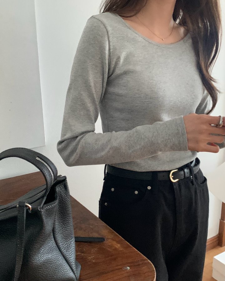 Something Else - Korean Women Fashion - #momslook - Salt Ribbed U-Neck Tee - 7