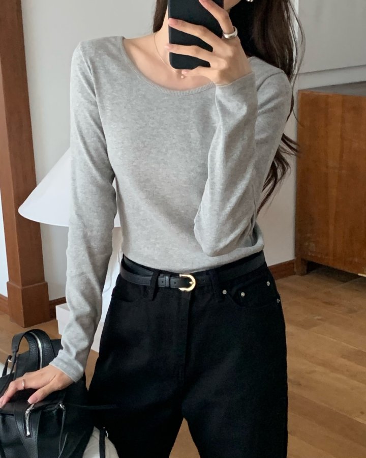 Something Else - Korean Women Fashion - #momslook - Salt Ribbed U-Neck Tee - 8