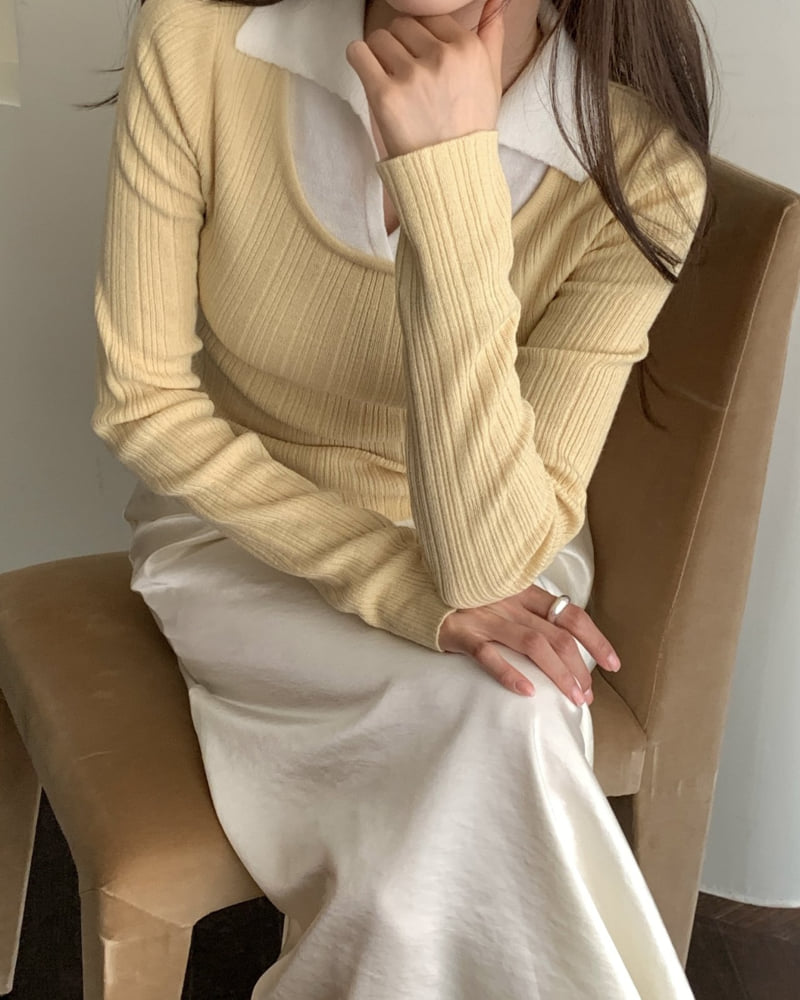 Something Else - Korean Women Fashion - #momslook - Merci Contrast Collar Knit