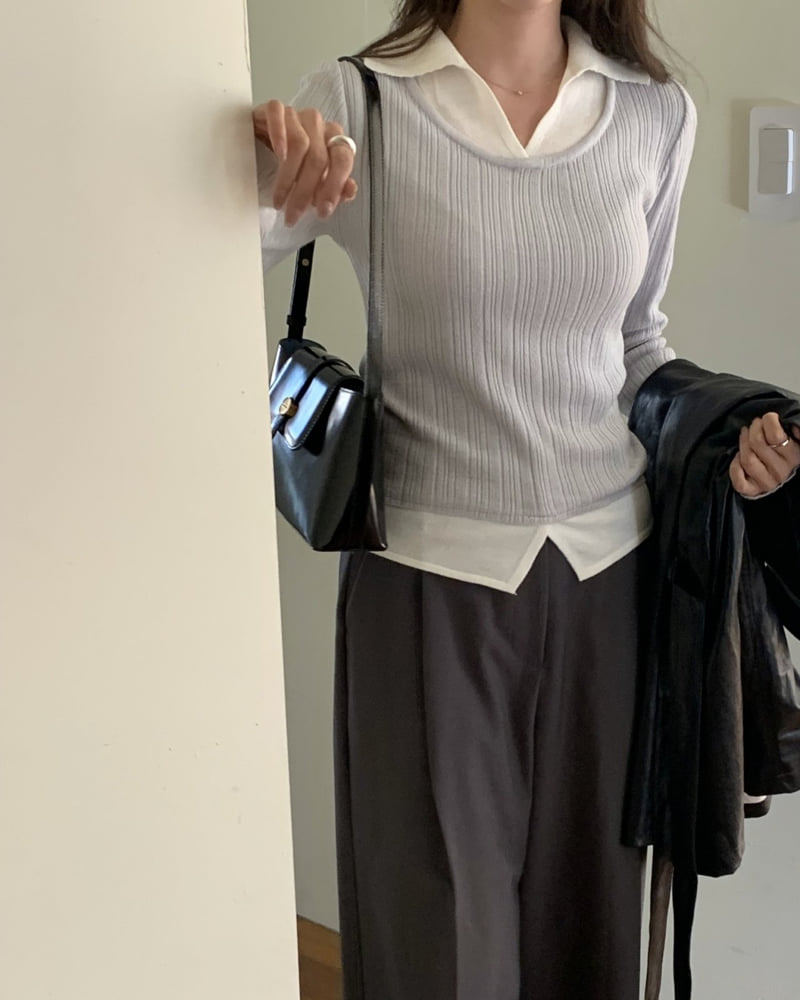 Something Else - Korean Women Fashion - #momslook - Merci Contrast Collar Knit - 11