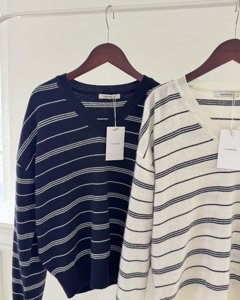 Something Else - Korean Women Fashion - #momslook - Cozy Stripe V-Neck Knit - 9