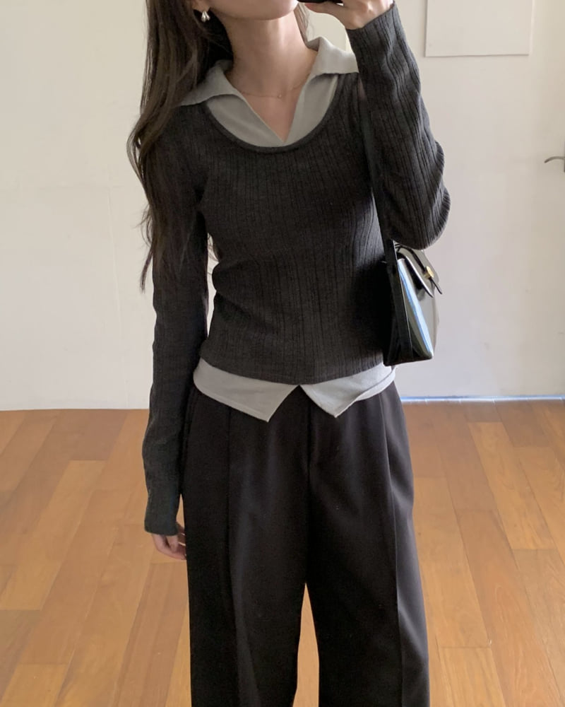 Something Else - Korean Women Fashion - #pursuepretty - Merci Contrast Collar Knit - 5